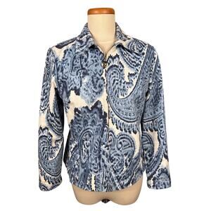 St. John Jacket Sport Women's Medium P Made in USA Cotton Blue Paisley Full Zip